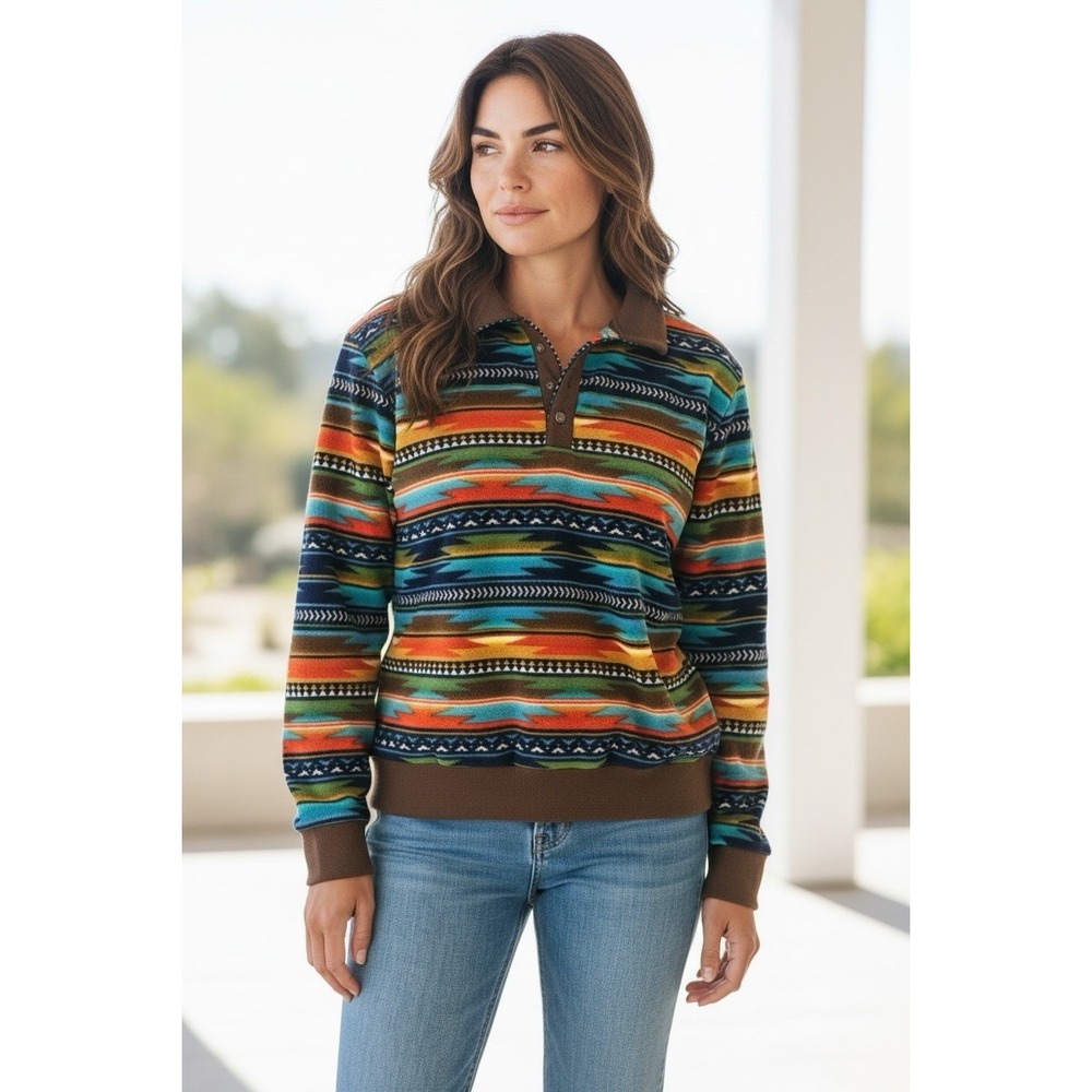 Western Wits Fleece Pullover Aztec Print Women's Size XL Handmade In USA